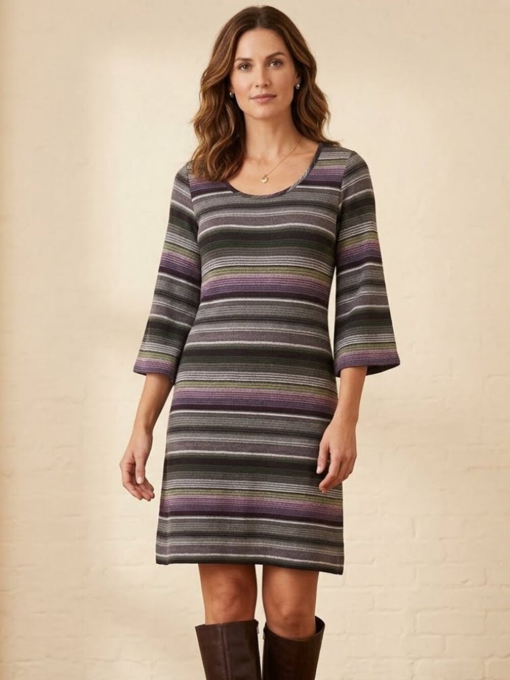 Ronni Nicole Striped Bell Sleeve Dress Size M